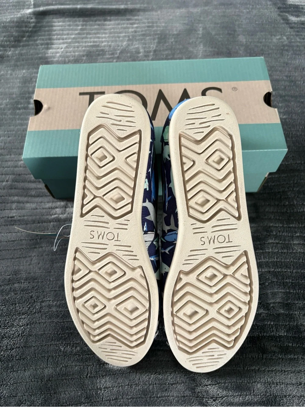 TOMS Women’s Navy Canvas Alpargata Slip-On Shoes with Shark Print